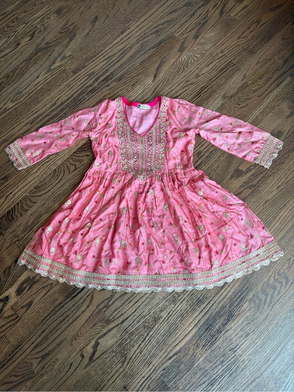 Pink/Peach Embroidered Kurta with Gold Accents